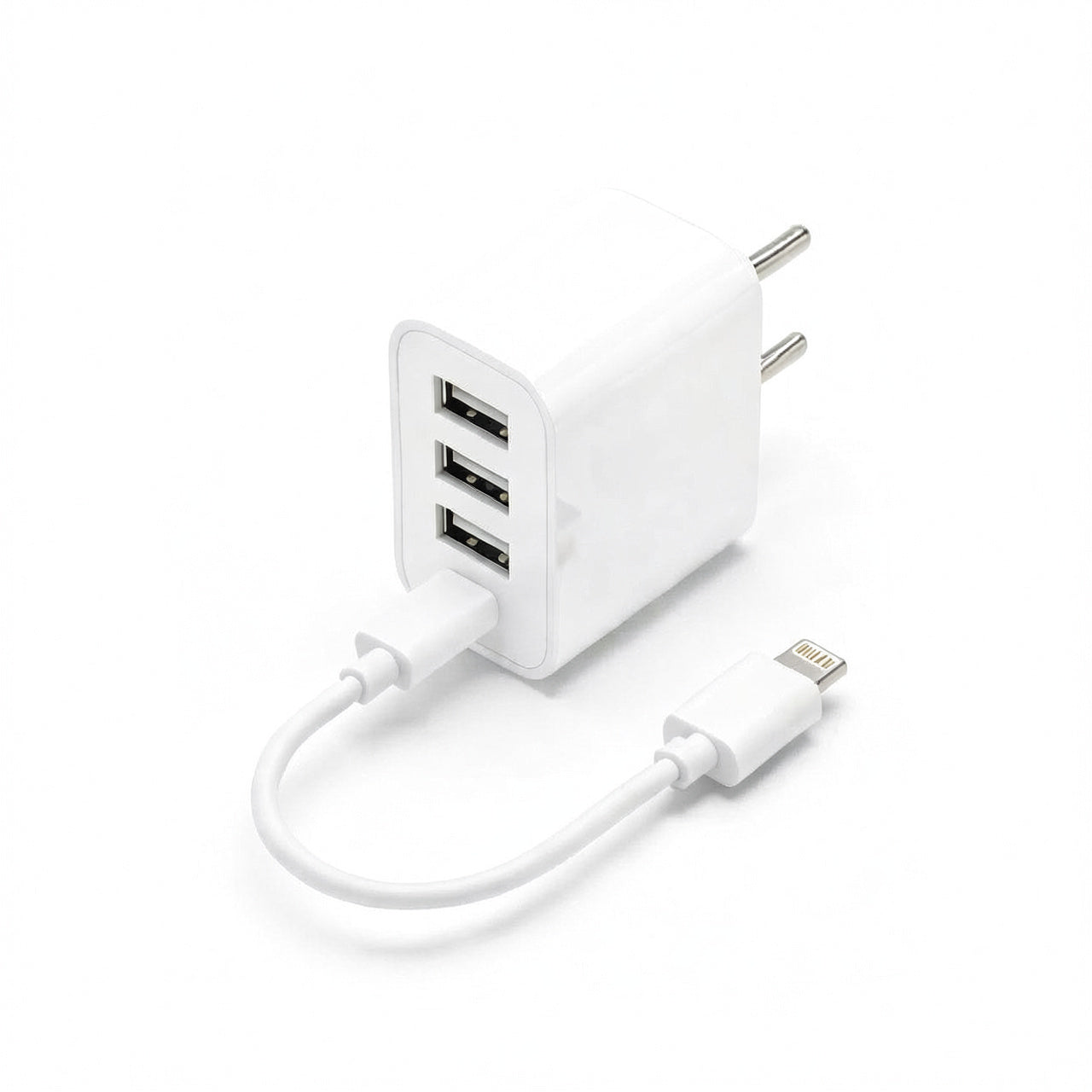 Original T&T Fast Premium Charger – 3 USB Ports + Built-in Micro USB Cable | Multi-Device Charging Adapter