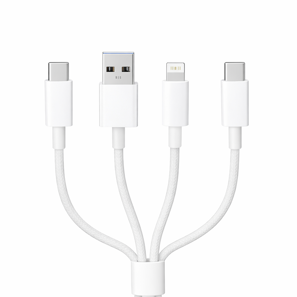 4-in-1 Fast Charging Cable – Premium Multi Charging Cable with 2 Type-C, 1 USB & 1 Lightning Connector