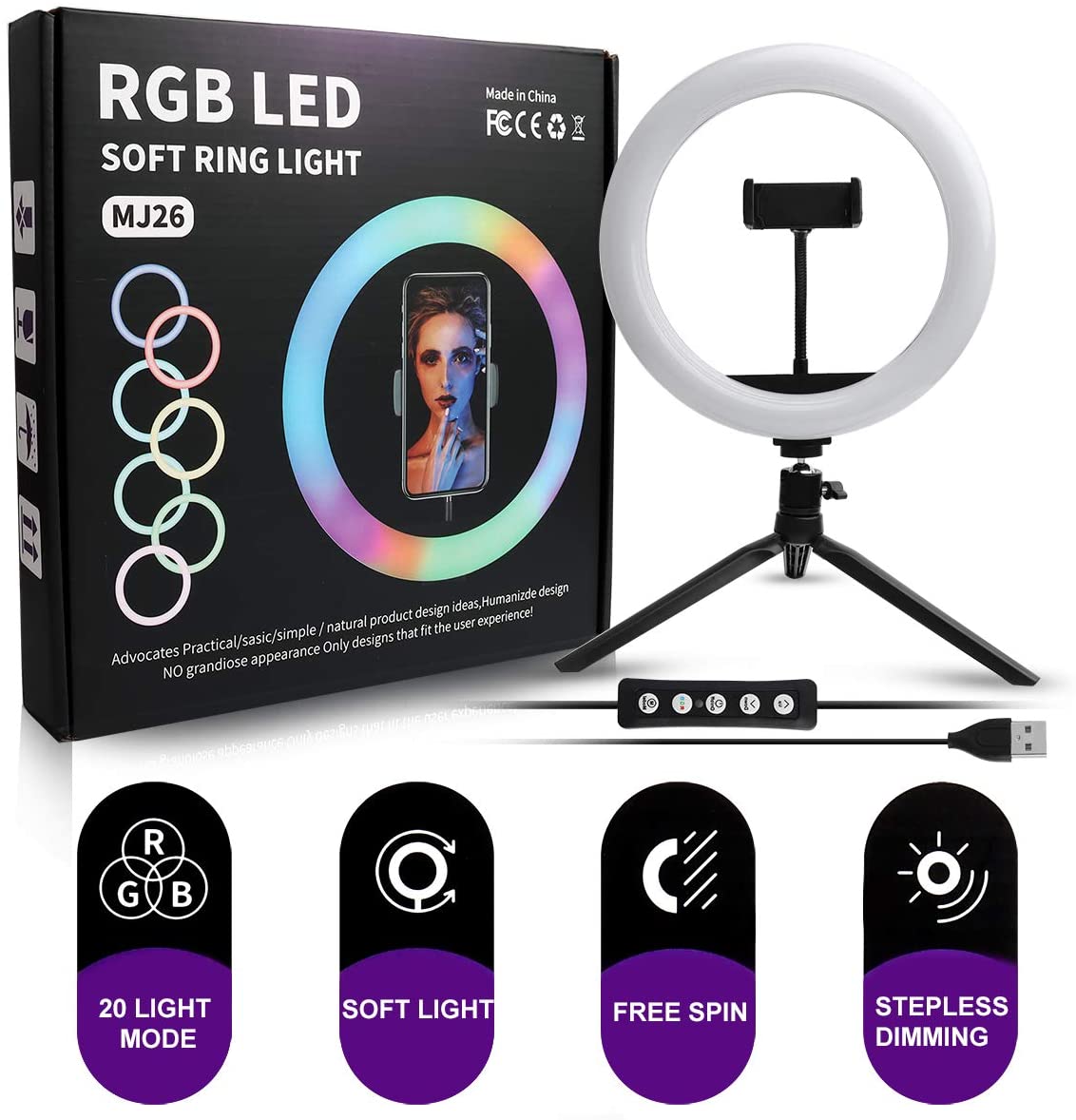 26CM RGB LED Soft Ring Light – Adjustable Multicolor Ring Light with Stand | Professional Lighting for Video & Photography