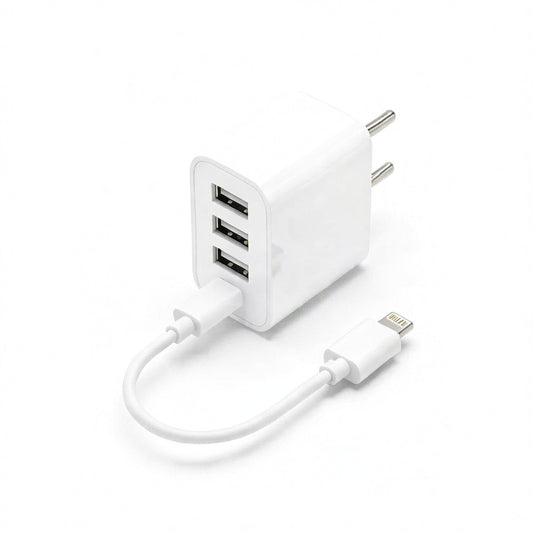 Original T&T Fast Premium Charger – 3 USB Ports + Built-in Micro USB Cable | Multi-Device Charging Adapter