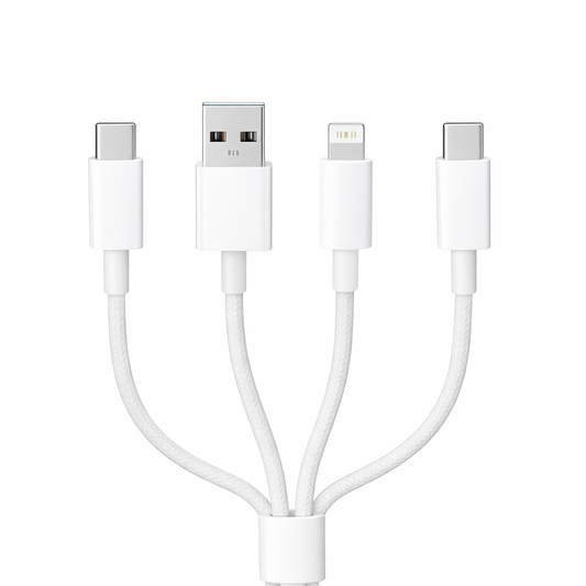 4-in-1 Fast Charging Cable – Premium Multi Charging Cable with 2 Type-C, 1 USB & 1 Lightning Connector