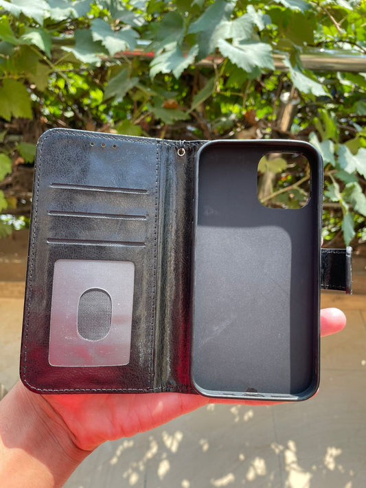 Soft Silicone Black Book Case for iPhone 12 / iPhone 12 Pro – Flip Wallet Protective Cover | Premium Book Style Case