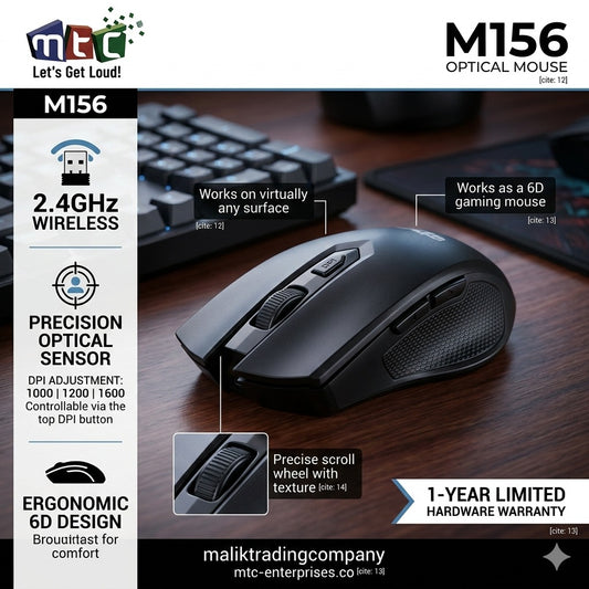 M156 Optical Wireless Gaming Mouse – High Precision Gamer Mouse with 3 Extra Buttons | Ergonomic RGB Style Mouse